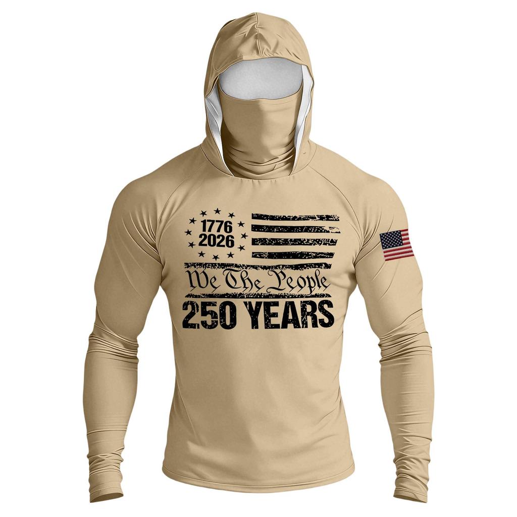Men's Casual Raglan Sleeve Hooded Long Sleeve Sun Protection Shirt Lightweight Breathable Outdoor Activewear with Face Cover