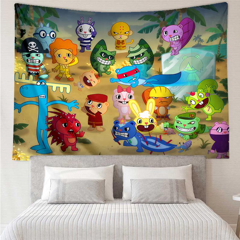 Happy Tree Friends5 Tapestry for Bedroom Aesthetic Classroom Tapestries Wall Hanging for Living Room Dorm Office,Ideal Creative Gift