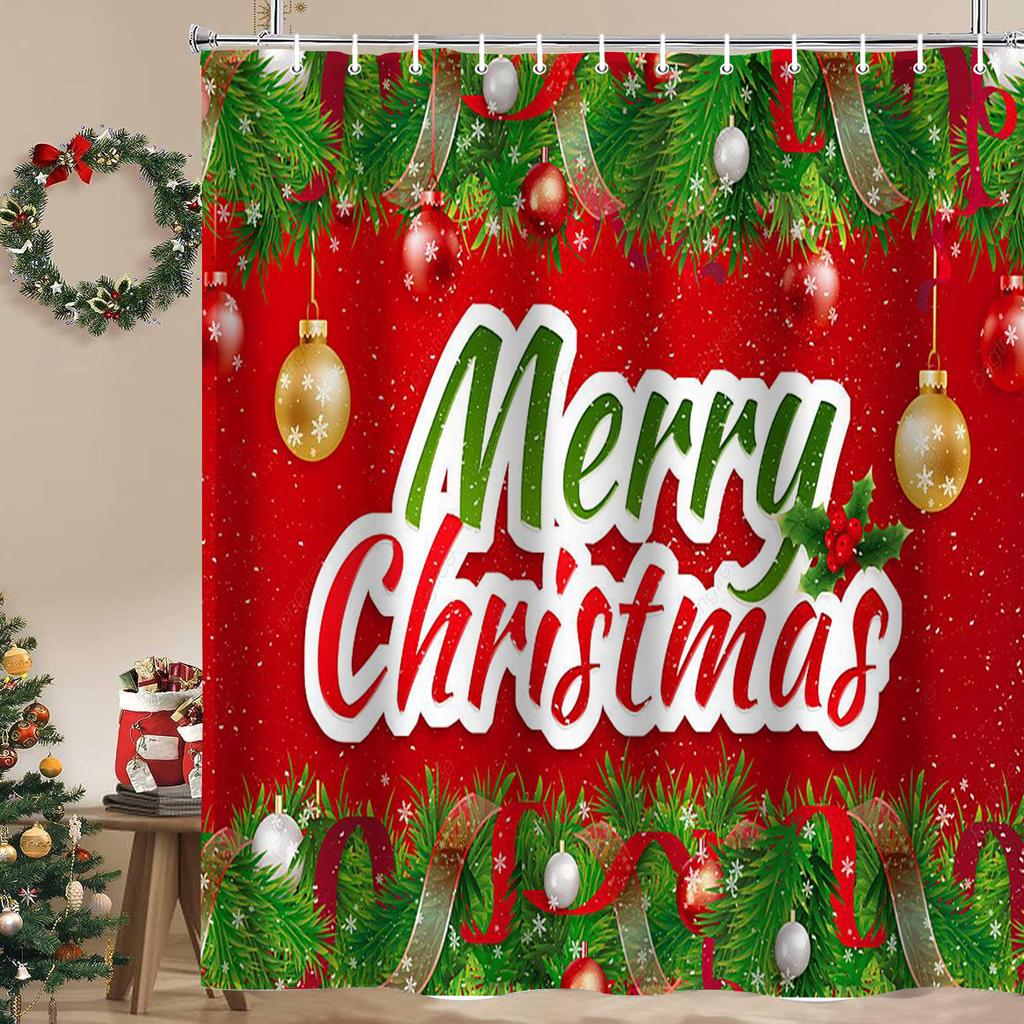 Christmas Tree Santa clause Bathing Curtain Bathroom Shower Curtain Waterproof With 12 Hooks Fishes Home Deco Free Ship