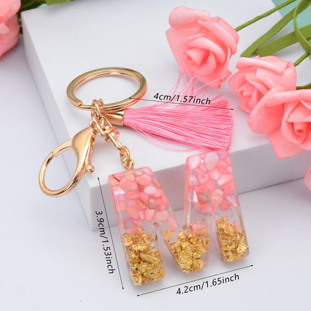Jewelry Ornament Resin Material Alphabet Key Chain Glitter Keyring Bag Pendant Letter Keychain