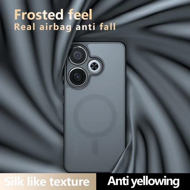 Per Xiaomi Poco F6 Redmi Turbo 3 Custodia Antiurto Magnetica Sensazione Pelle Texture Opaca Telaio TPU Plastica Dura Traslucida Copri Telefono
