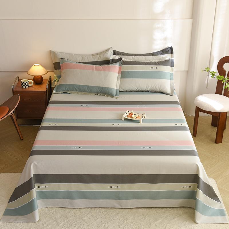 Geometric Grid Pattern Bed Sheet Set 3Pcs 100% Cotton Queen Size Bedding Set Skin-friendly Soft Bed Sheets with Pillowcases