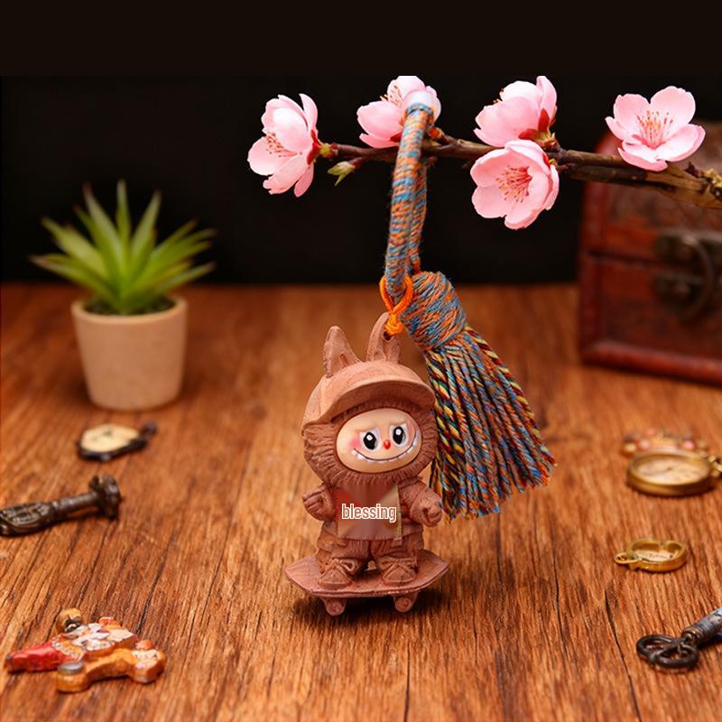 Goldenes Sandelholz Labubu Puppe: Niedlicher Handy-Anhänger, Regenbogen-Spielzeugfigur, Heilendes System Geburtstagsgeschenk für Kinder