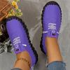 Handmade Women's Casual Sports Shoes, Lightweight and Suitable for All Seasons with Solid Color Lace Up Shoes, Round Toe and Comfortable PU Sole