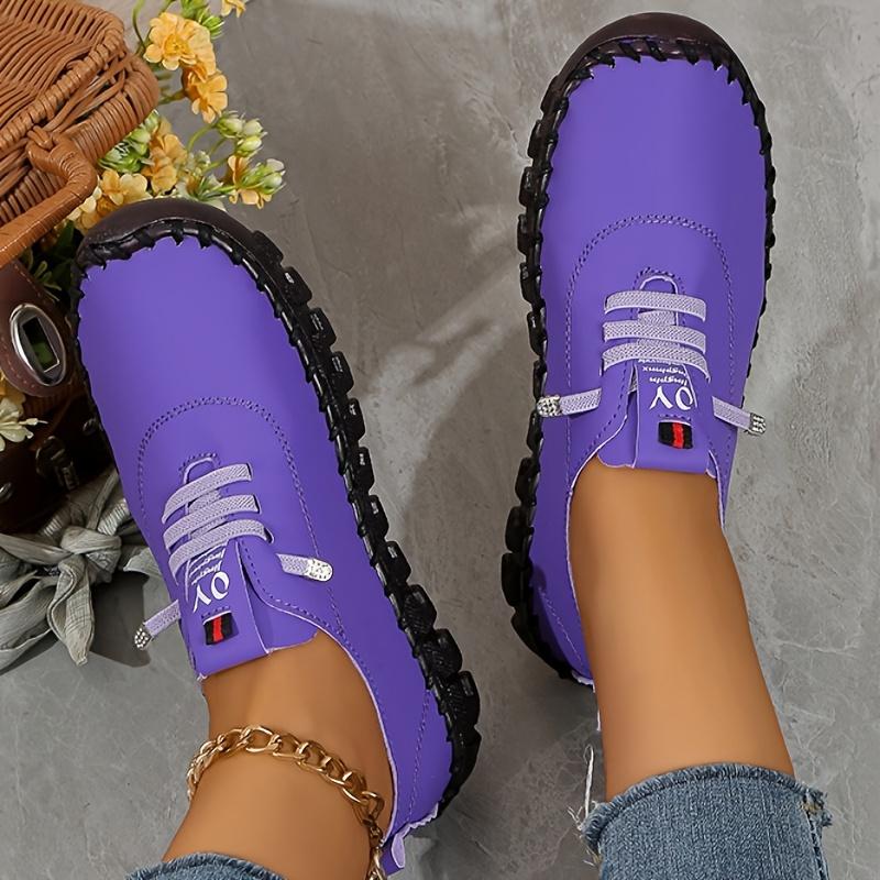 Handmade Women's Casual Sports Shoes, Lightweight and Suitable for All Seasons with Solid Color Lace Up Shoes, Round Toe and Comfortable PU Sole