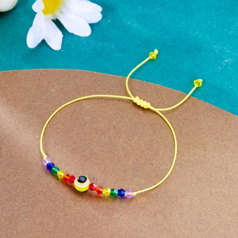 Handcrafted Rainbow Bead Bracelets Adjustable Size Knotted Rope Evil Eye Hanadchain Rainbow Bead Bracelets Women Girl
