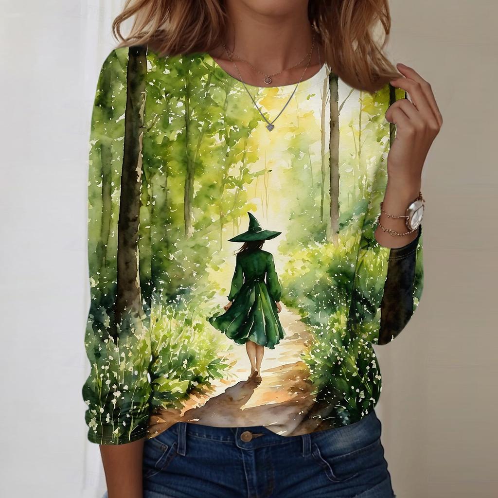 Women's Halloween Print Oversized Long Sleeve Round Neck Top