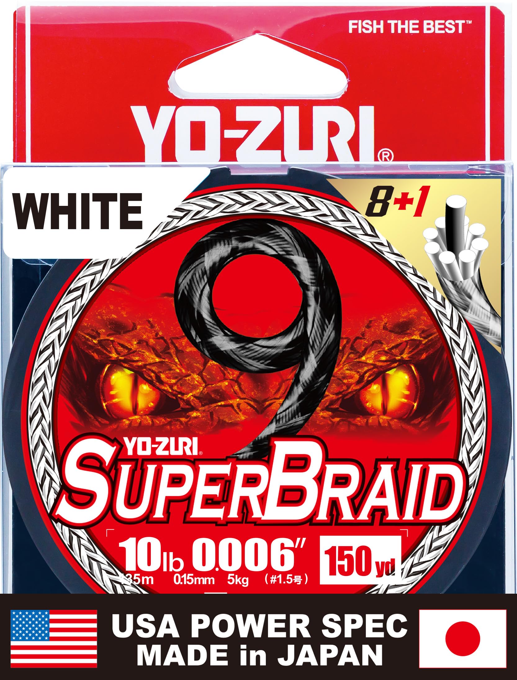 

Плетеный шнур PE Super Braid 9 150 ярдов 10 фунтов Белый цвет YO-ZURI белый