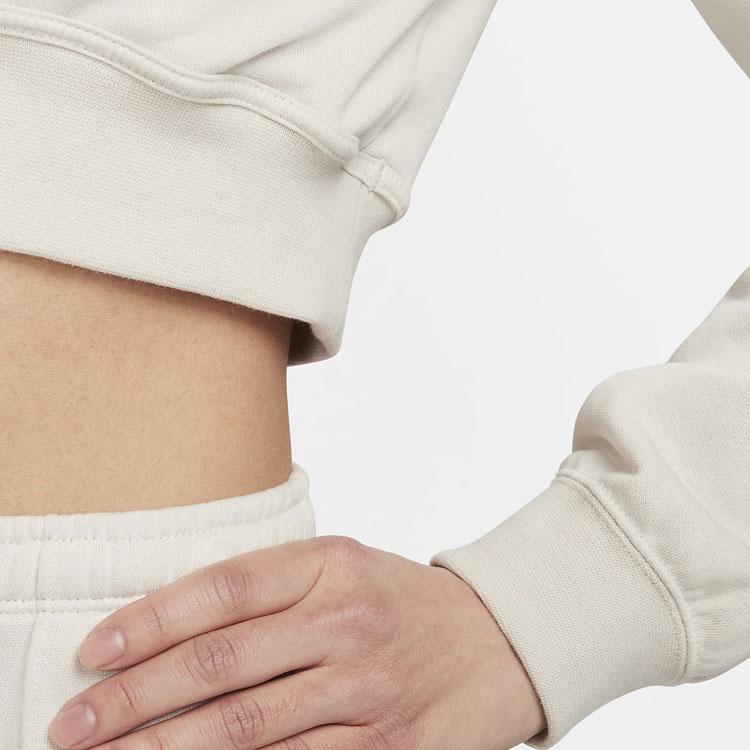 Nike Solid Logo Mock Neck Long Sleeve Cropped Top Women Tops Beige FN2477-104