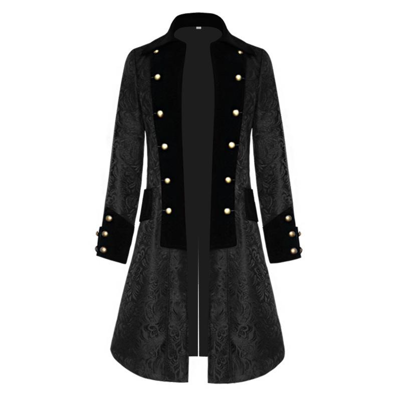 2025 European & American Men's Solid Color Steampunk Retro Coat with Stand Collar.