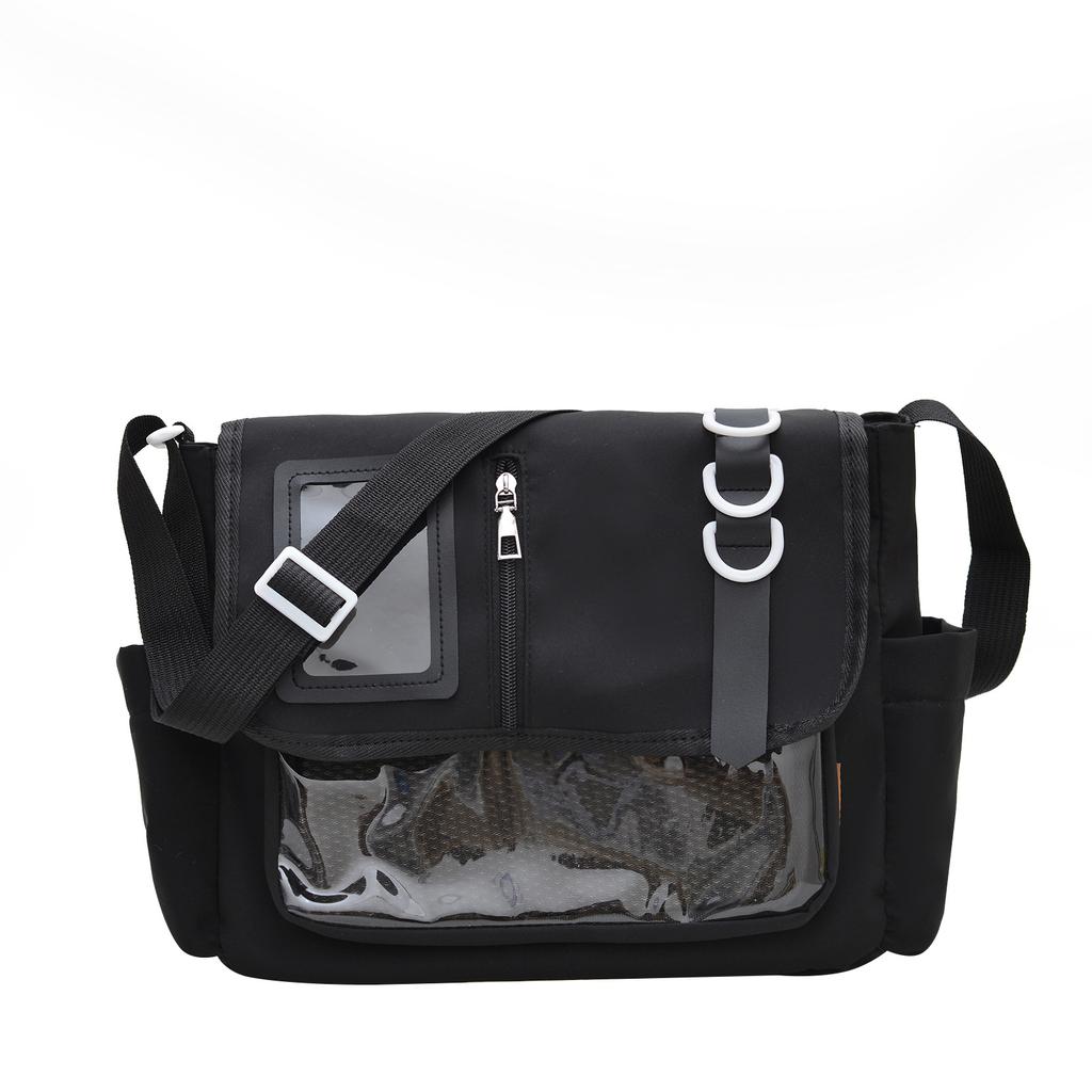 Japanese Style Transparent Acrylic Tote Bag, Nylon School Aesthetic Shoulder Crossbody Bag with Patchwork Design CLE