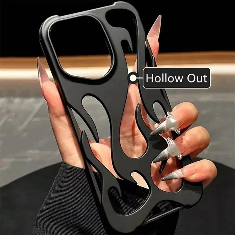 Luxury Matte Hollow Out Flame Phone Case For iPhone 17 16 13 14 11 12 Pro Max Plus 17 Air Soft Dissipate Heat Bumper  Back Cover