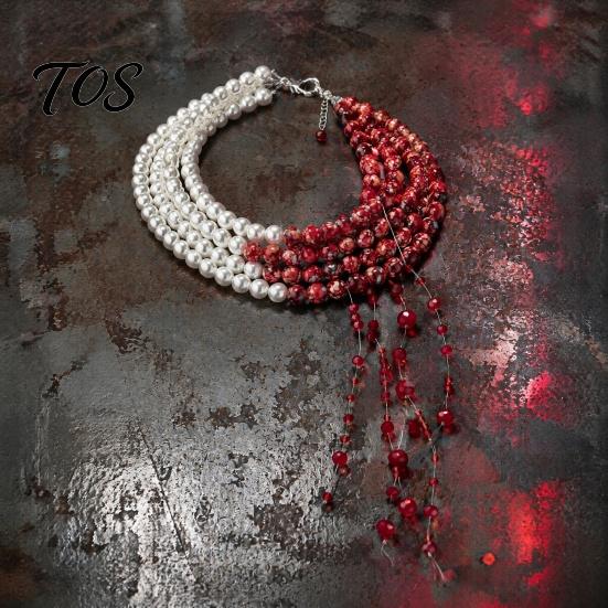 Mysterious Fashion Jewelry Gothic Blood Drop Choker, Layered Faux Pearl Necklace, Red Tassel Themed Costume Party Supplies Earrrings, Punk Style