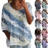 Women's Fashion Casual Three-quarter Sleeve Loose Round Neck Button Floral Print Top