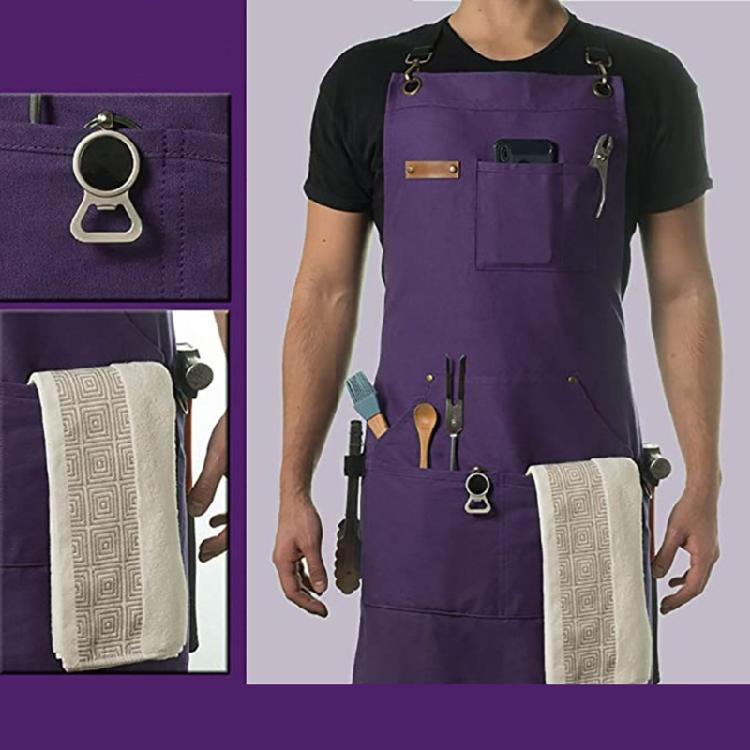 Robuste Arbeits-Schürze, Baumwoll-Canvas, Verstellbare Kreuz-Rückenbänder, Unisex