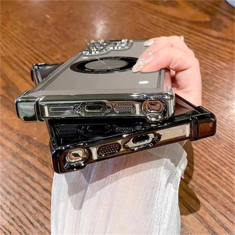 Luxus Galvanisiert Magnetische Kabellose Ladehülle Für Samsung S26 S25 S24 Ultra S23 FE S22 Plus Note 20 Klare Linsen Schutzhülle