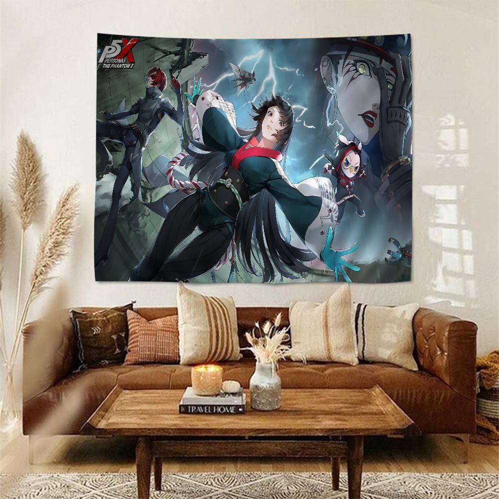 Hot Video PPersona 5 Gaming Anime Tapestry Hippie Flower Wall Carpets Dorm Decor Cheap Hippie Wall Hanging