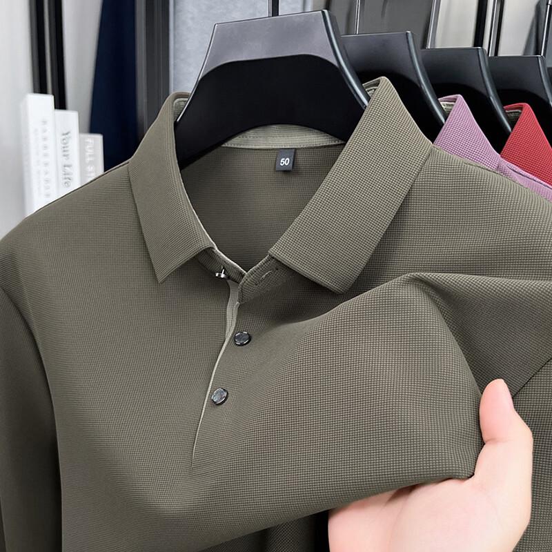 Shanshan Herren High-Elastic Waffel Langarm Poloshirt