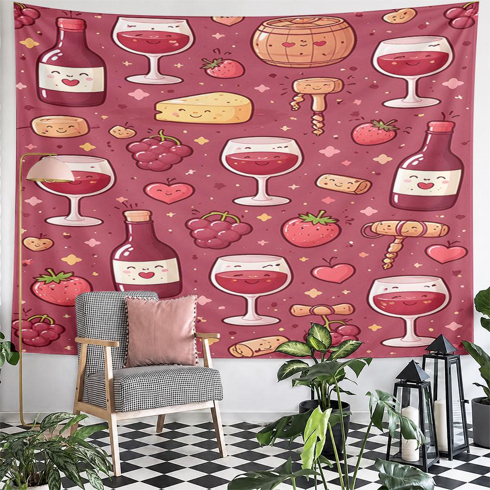 Cheerful Wine and Fruits Pattern Pattern Wall Hanging Tapestry Decorative Tapestry Home Decor for Bedroom and Living Room