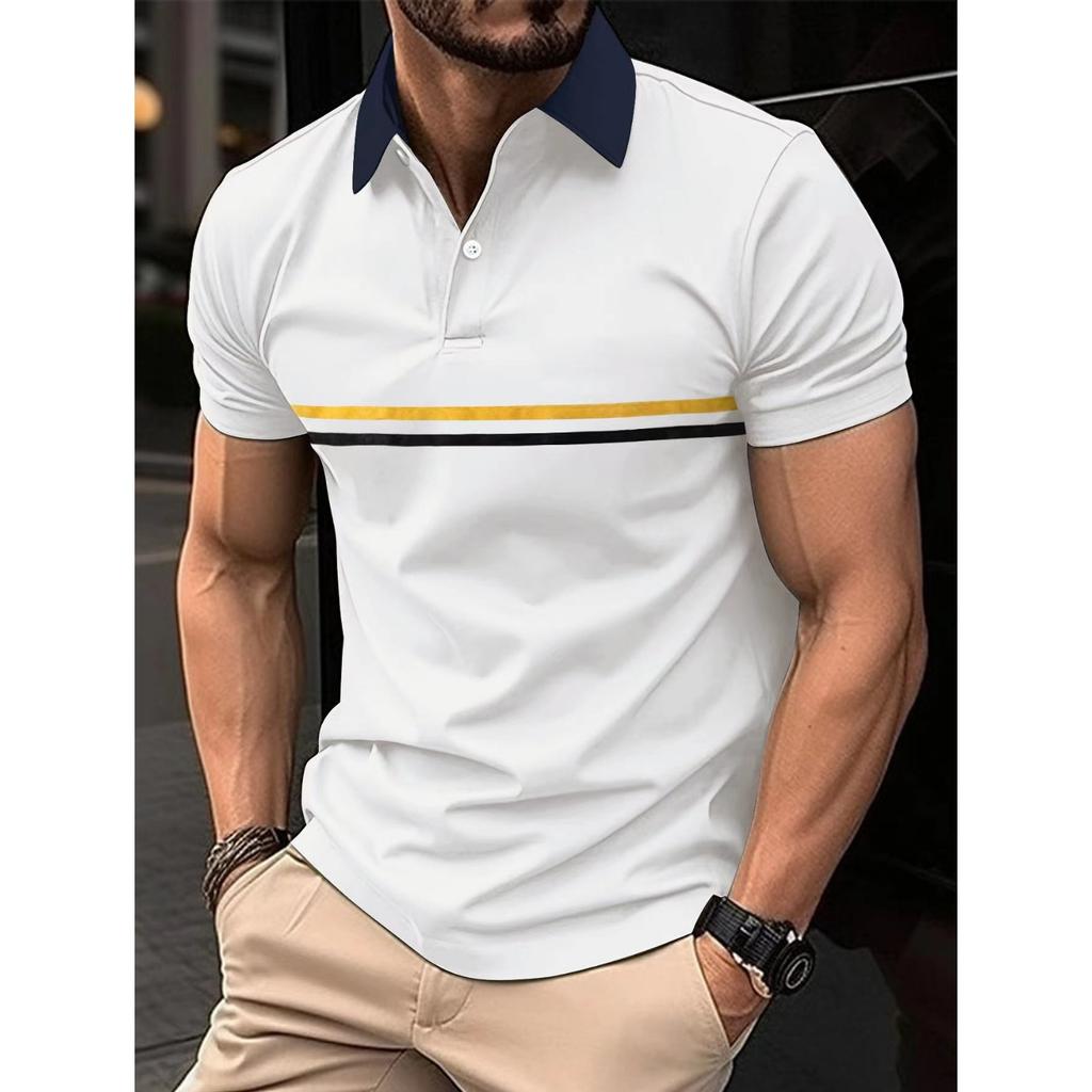 Patchwork Polo Shirt Daily Casual Lapel Men's Top Short Sleeve