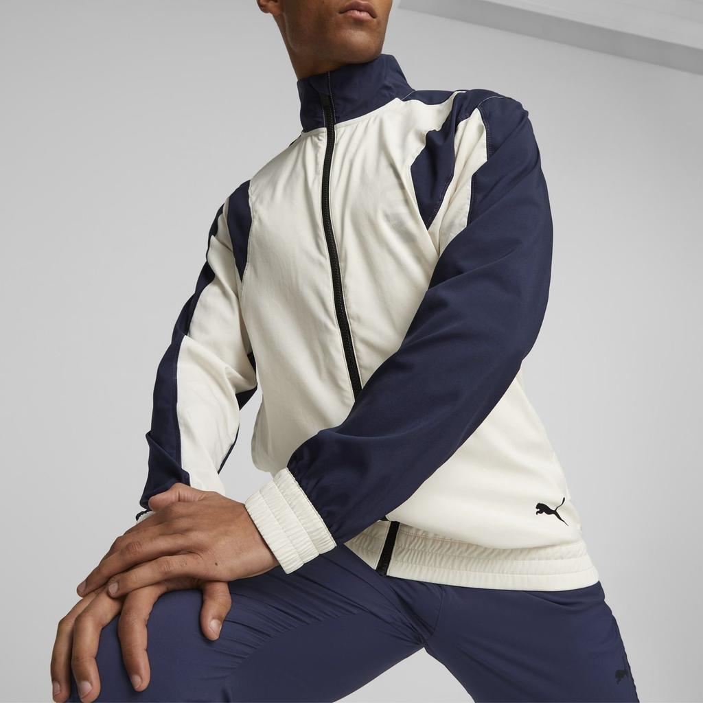 Puma Color Block Retro Sports Stand Collar Full Zip Woven Long Sleeve Jacket Men Jacket Off-White 523859-87