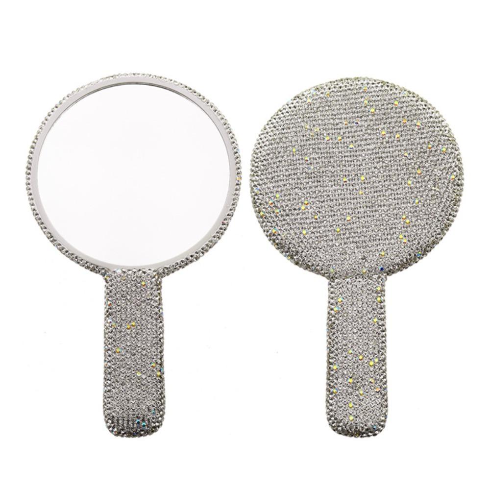

Rhinestone Cosmetic Hand Mirror Round Square Heart Shape Handheld Mirror New Makeup Mirror white round