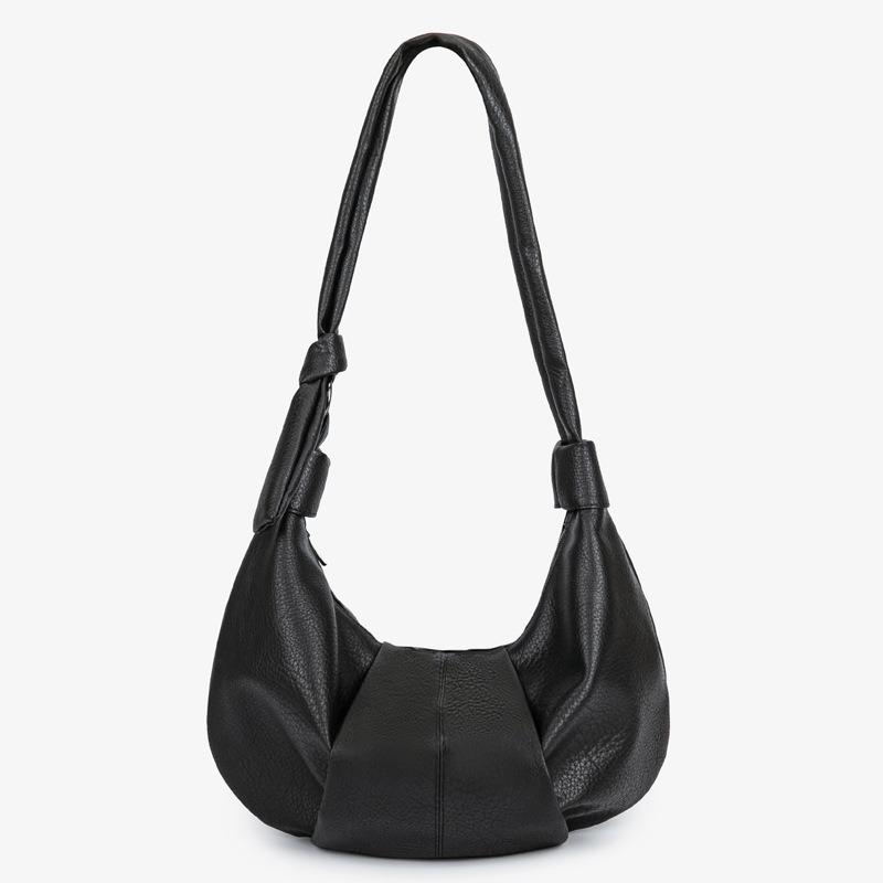 Large capacity retro soft leather pleated dumpling bag lazy style versatile casual commuter lady shoulder