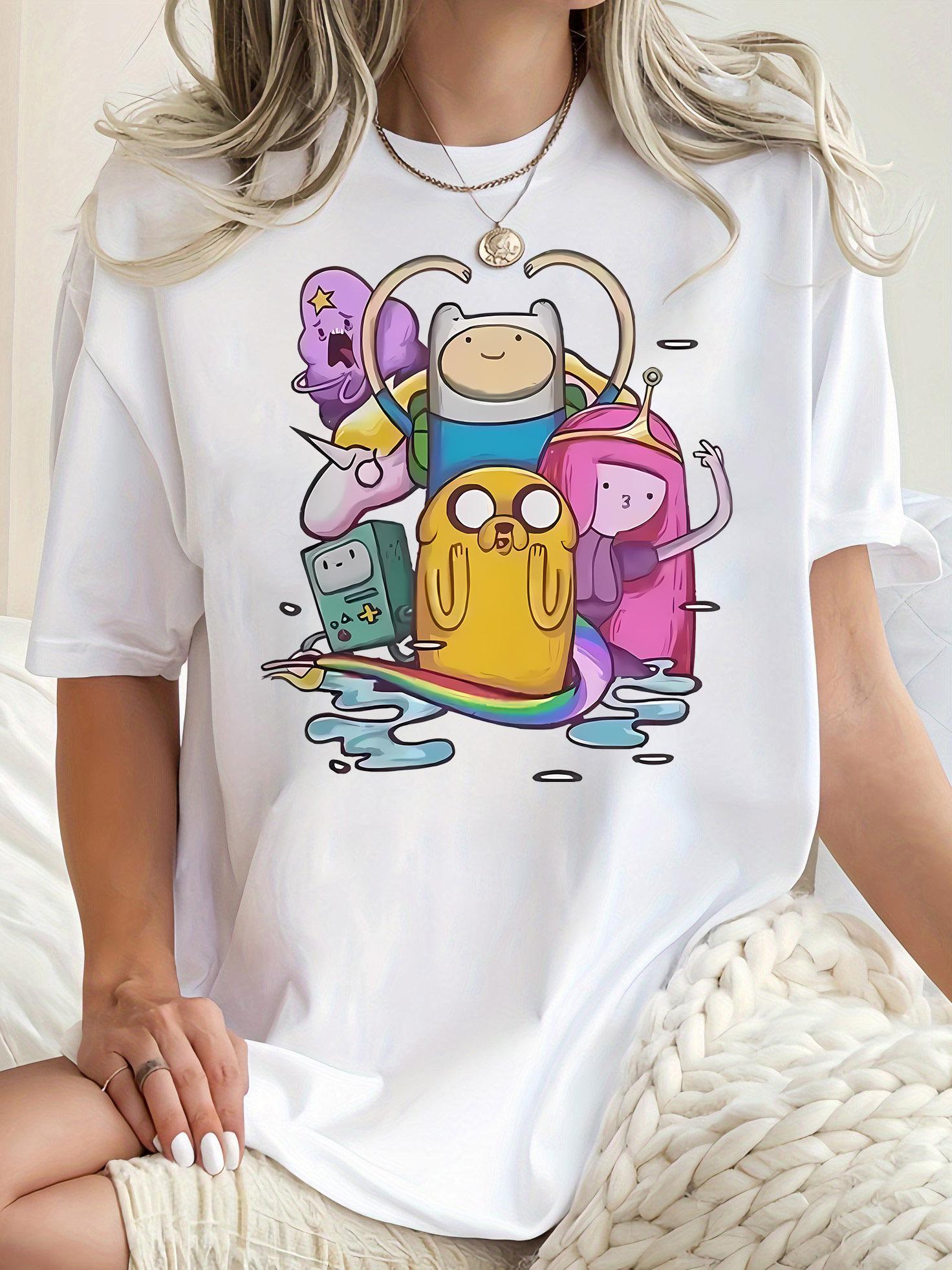 

Animated Cartoon Movie T-Shirt Women s Casual Short Sleeve Graphic Top Characters & Geometric Print Soft Cotton Round Neck Tee S