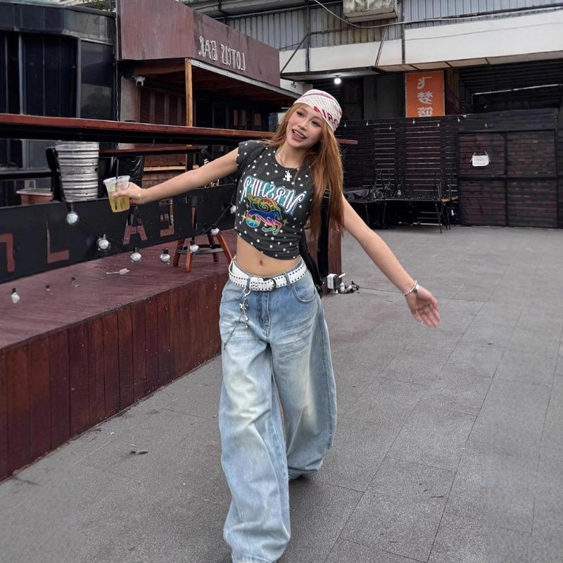 Autumn Winter Loose Casual Embroidery Wide Leg Jeans Women Fashion All-match Straight Denim Pants Trousers