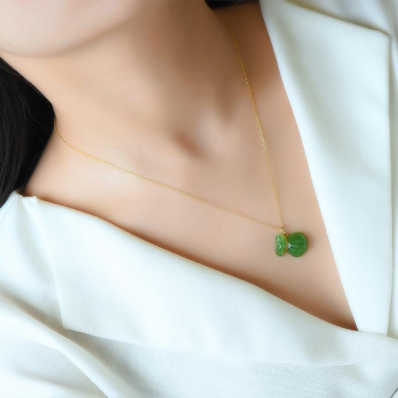 New In Minimalist Natural An Jade Jasper Blessing Bag Necklaces Pendant Simple National Style Charm Clavicle Chain Jewelry
