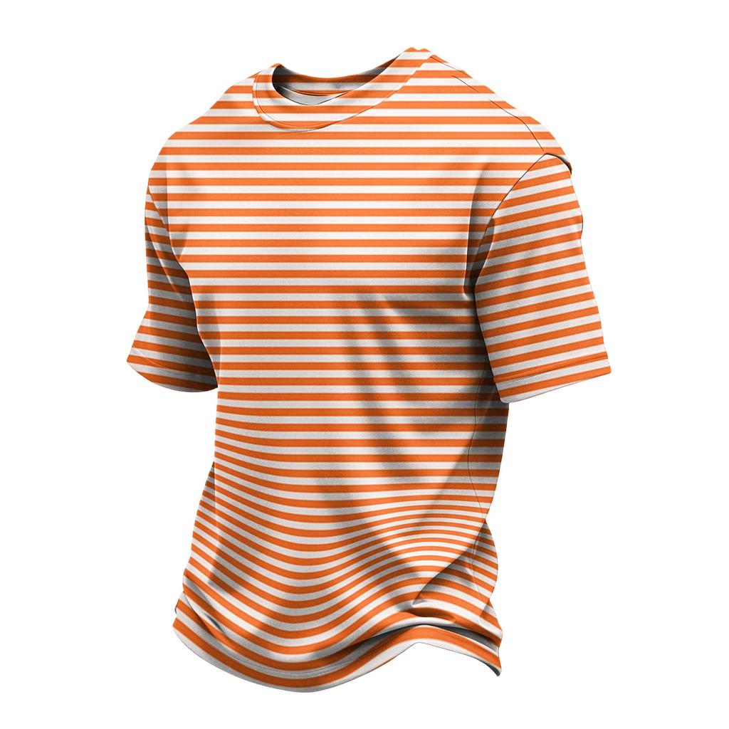 Men's Casual Quick-Dry Short Sleeve Shirt with Round Neck Lightweight Mesh and Striped Design