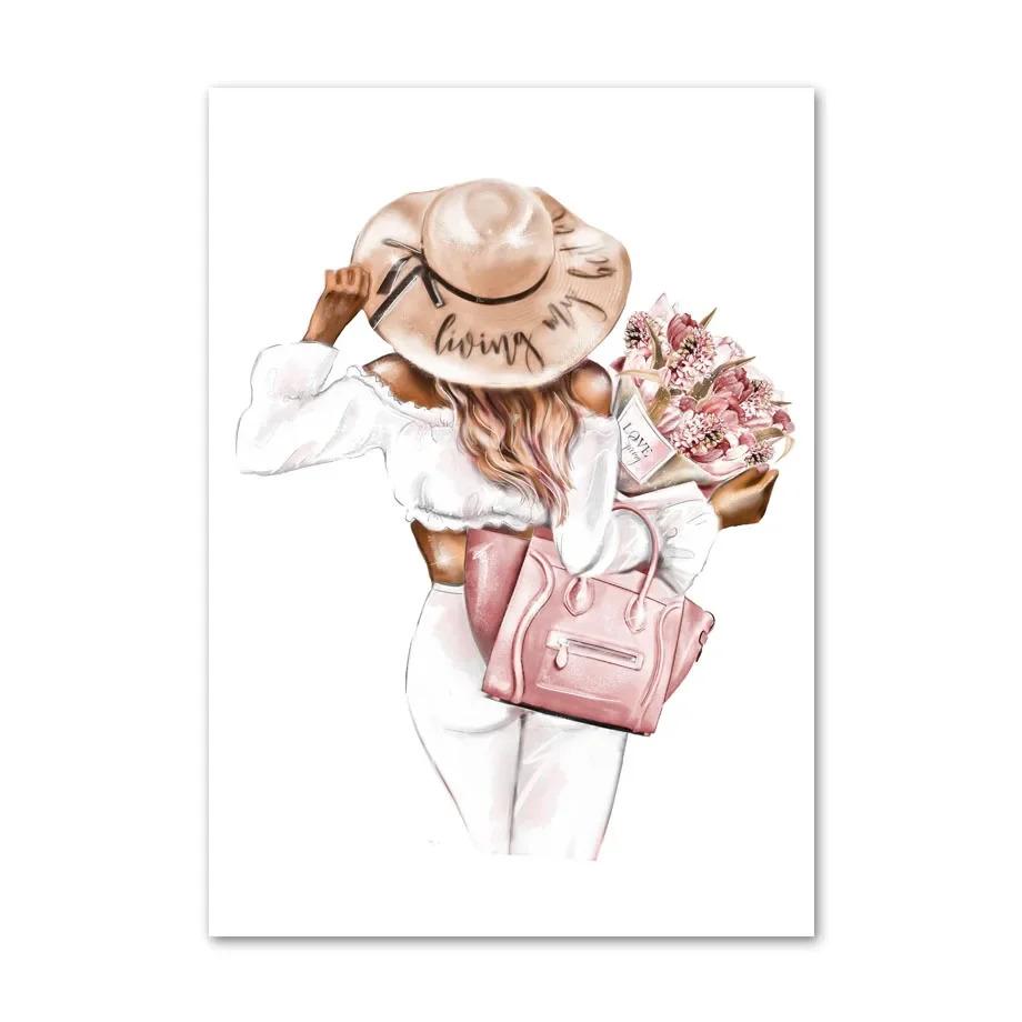 

Квіти Чорношкіра Дівчина Кава Келих Ілюстрація Модне Мистецтво Картина на Полотні Нордичні Постери Принти Настінні Зображення Декор Вітальні 20x30cm