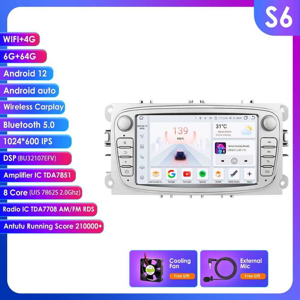 Hizpo For Ford/Focus/S-Max/Mondeo 9/GalaxyC-Max Car Radio Multimedia Video Player Navigation GPS Intelligent  Android 13 NO DVD 2din 2 Din 2.5D USB