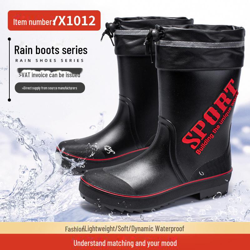 Black Long Tube Waterproof Rubber Rain Boots - Wear-Resistant Outdoor Summer Shoes