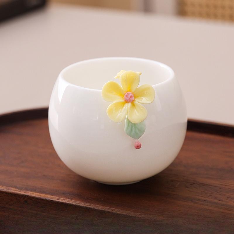 Chinese Style Flower Tea Cup Kung Fu Tea Family Meeting Tea Cup Household Simple and Exquisite Water Cup