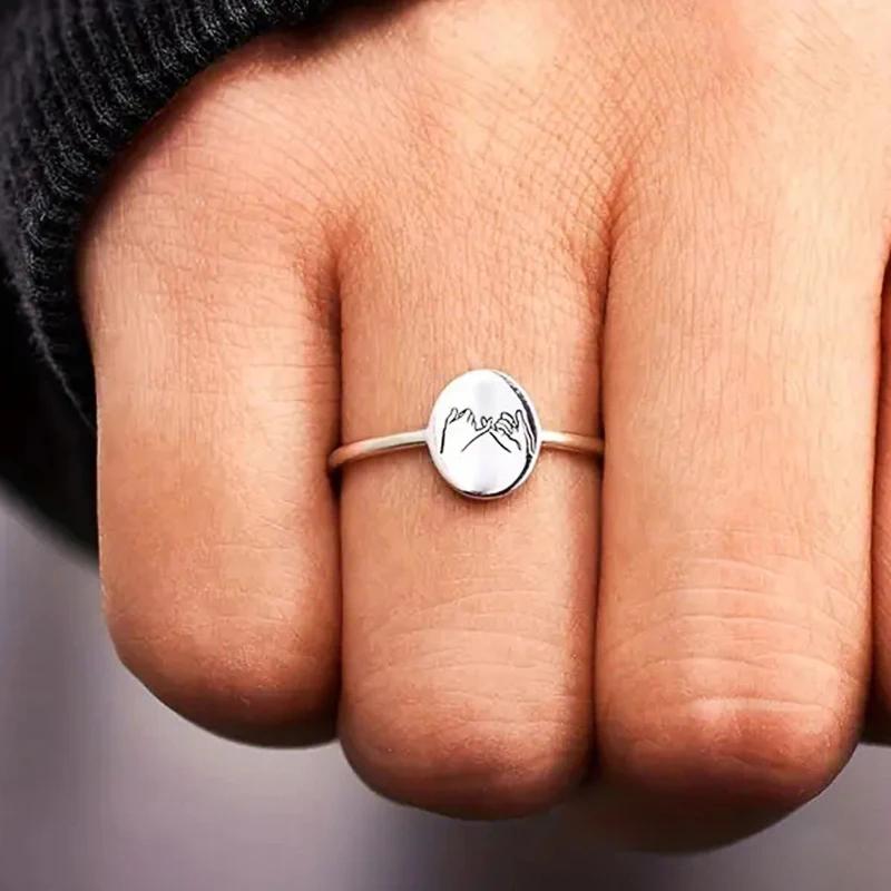 Huitan Little Finger with Little Finger Promise Rings for Friends Couples Women/Men Funny Rings Birthday Gift Fashion Jewelry