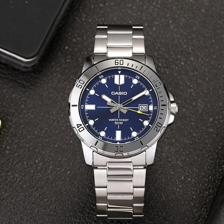 Casio Standard Series Swordfish Divers Ocean Heart Business Steel Band Quartz Movement Men Watches Blue MTP-VD01D-2EV