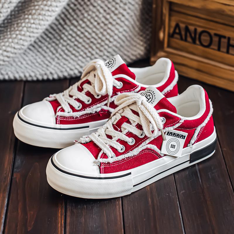 

2025 Новые мужские разноцветные повседневные парусиновые кроссовки дышащие с увеличением роста всесезонные студенческие на толстой подошве - спортивная обувь износостойкая 44 красный