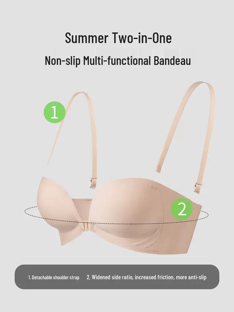 Front-Buckle Strapless Push-Up Bra for Small Breasts with Anti-Slip Pasties and Invisible Support