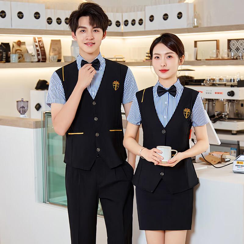Summer Hotel Staff Short-Sleeve Faux Two-Piece Uniform