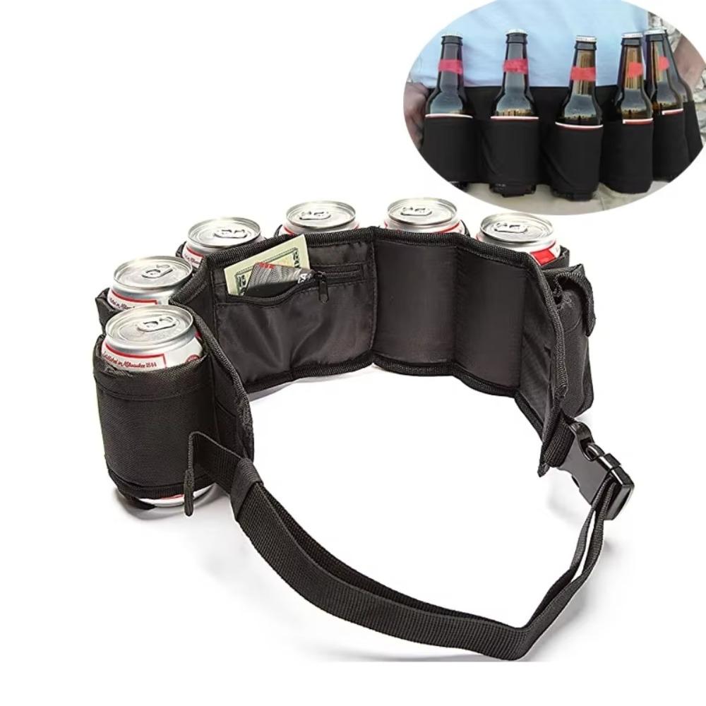 

6 Hole Beer Holster Waist Belt Oxford Cloth Beverage Bottle Hanging Organizer Camping синий