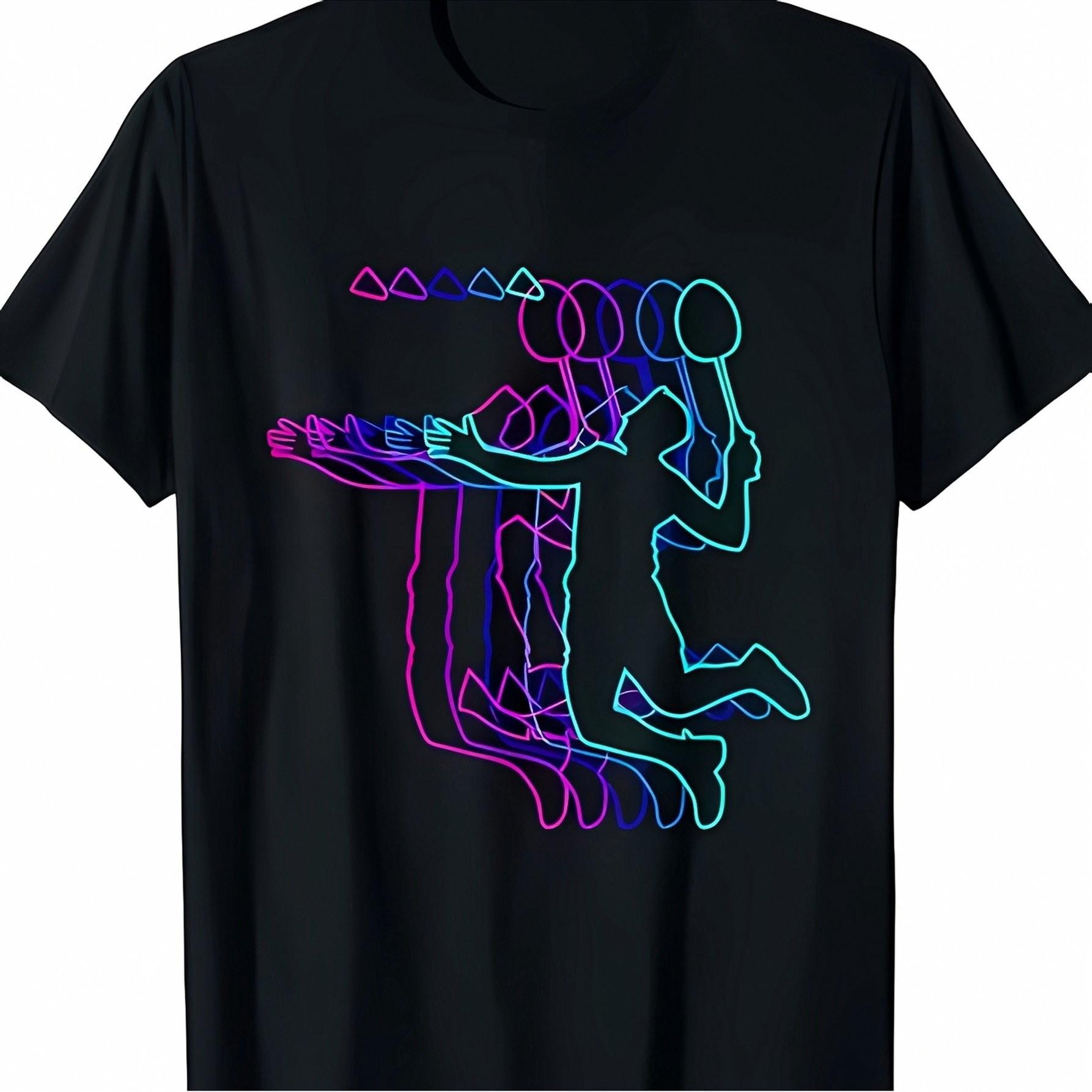Neon Abstract Badminton Player Graphic Tee Breathable Cotton Short Sleeve Crew Neck TShirt S