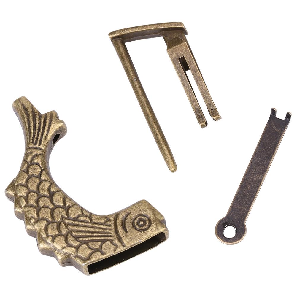 Antique Fish Shaped Bronze Metal Lock Old Chinese Padlock For Drawer Jewelry Box