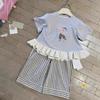Girls Summer Striped Short Sleeve Two Piece Set Cute Ruffled Hem Baby Outfit Fashionable Casual Clothes