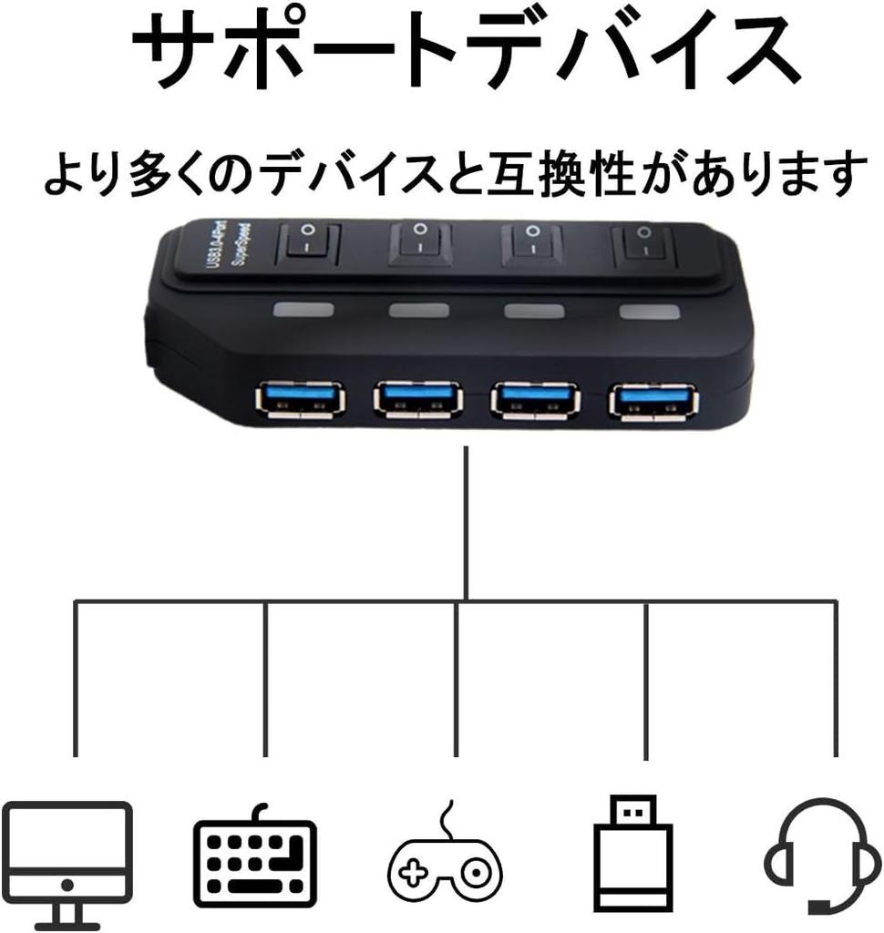 USB 5Gbps USB or USB Hub with LED AC USB Expansion USB Hub Compact 3.0 Hub, 4-Port High-Speed Hub, Self-Powered Bus-Powered, Blu-ray, Indicator, 5V/2A