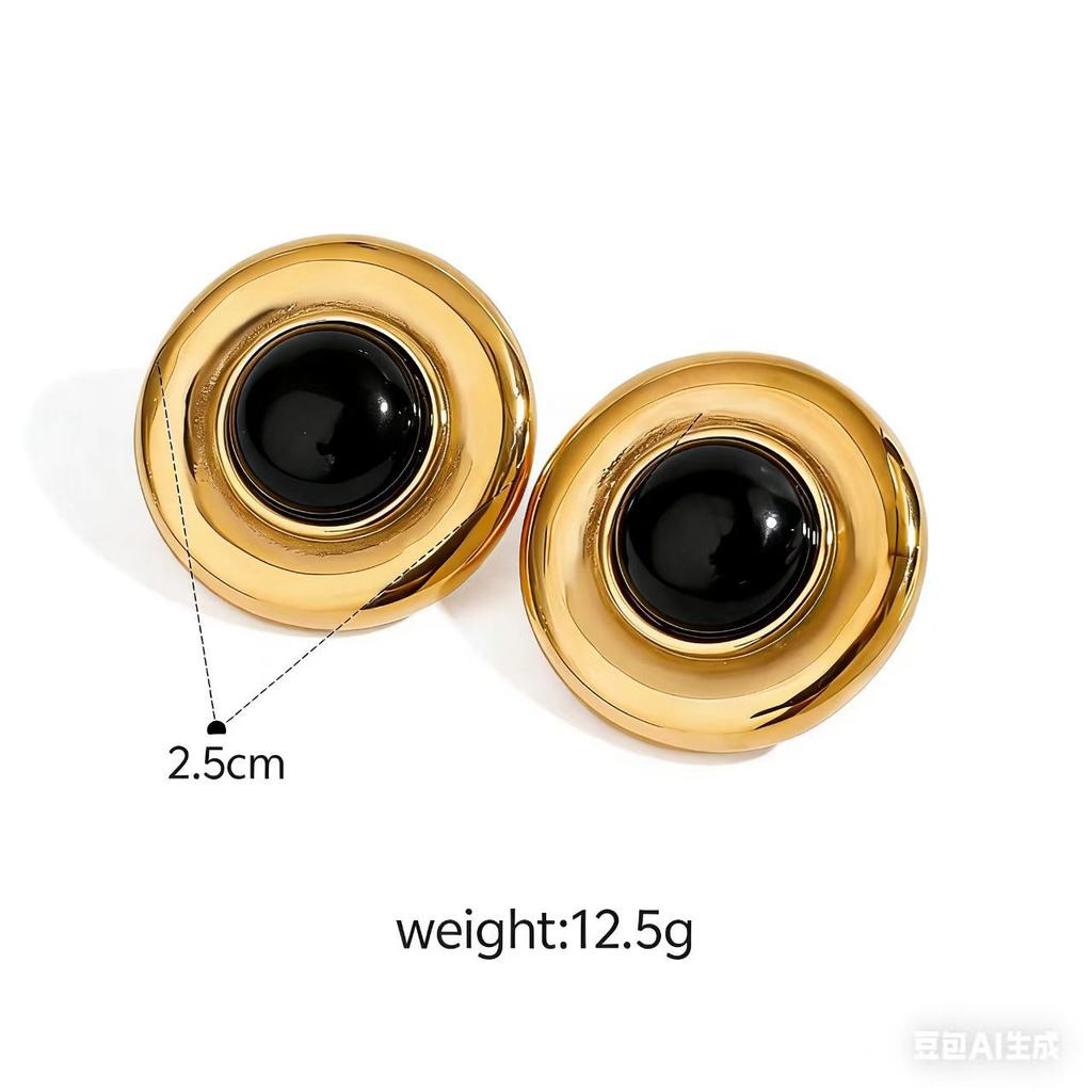 Titanium Steel Tiger's Eye Stone Stud Earrings Light Luxury High-end Autumn and Winter Earrings Do Not Fade 18k Gold Titanium Steel Jewelry 2026