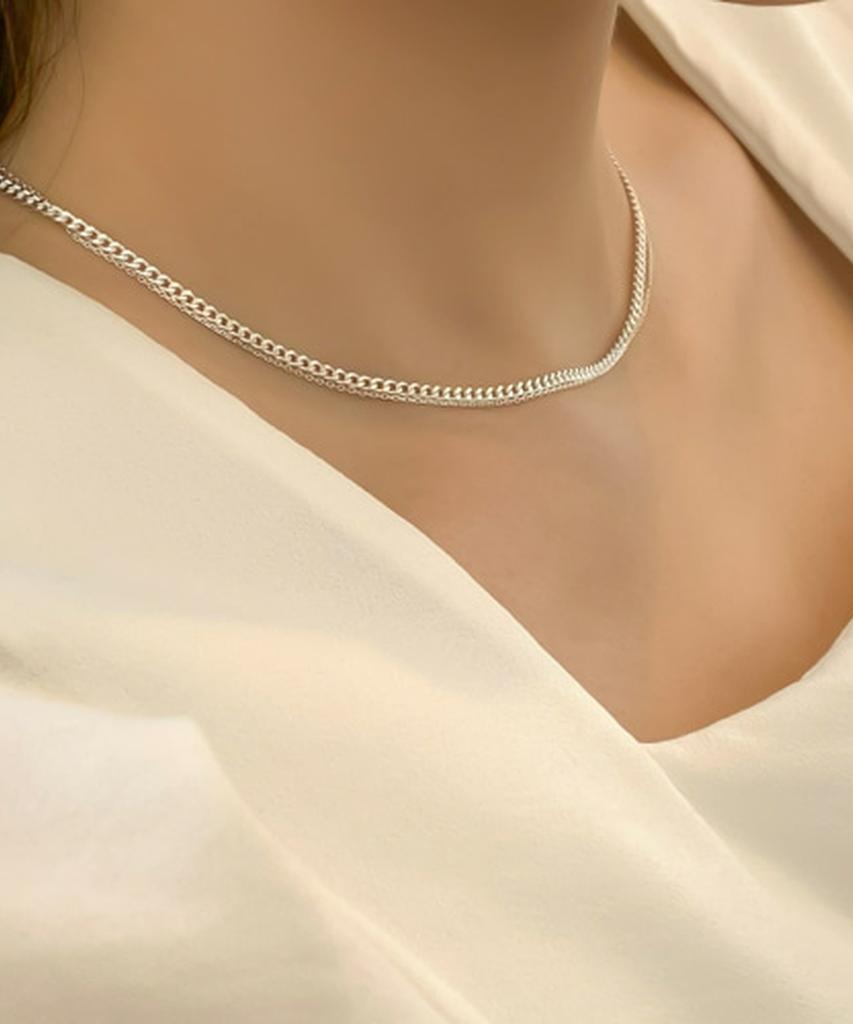 Alleun Silver 925 Curved Chain Necklace Bold Layered