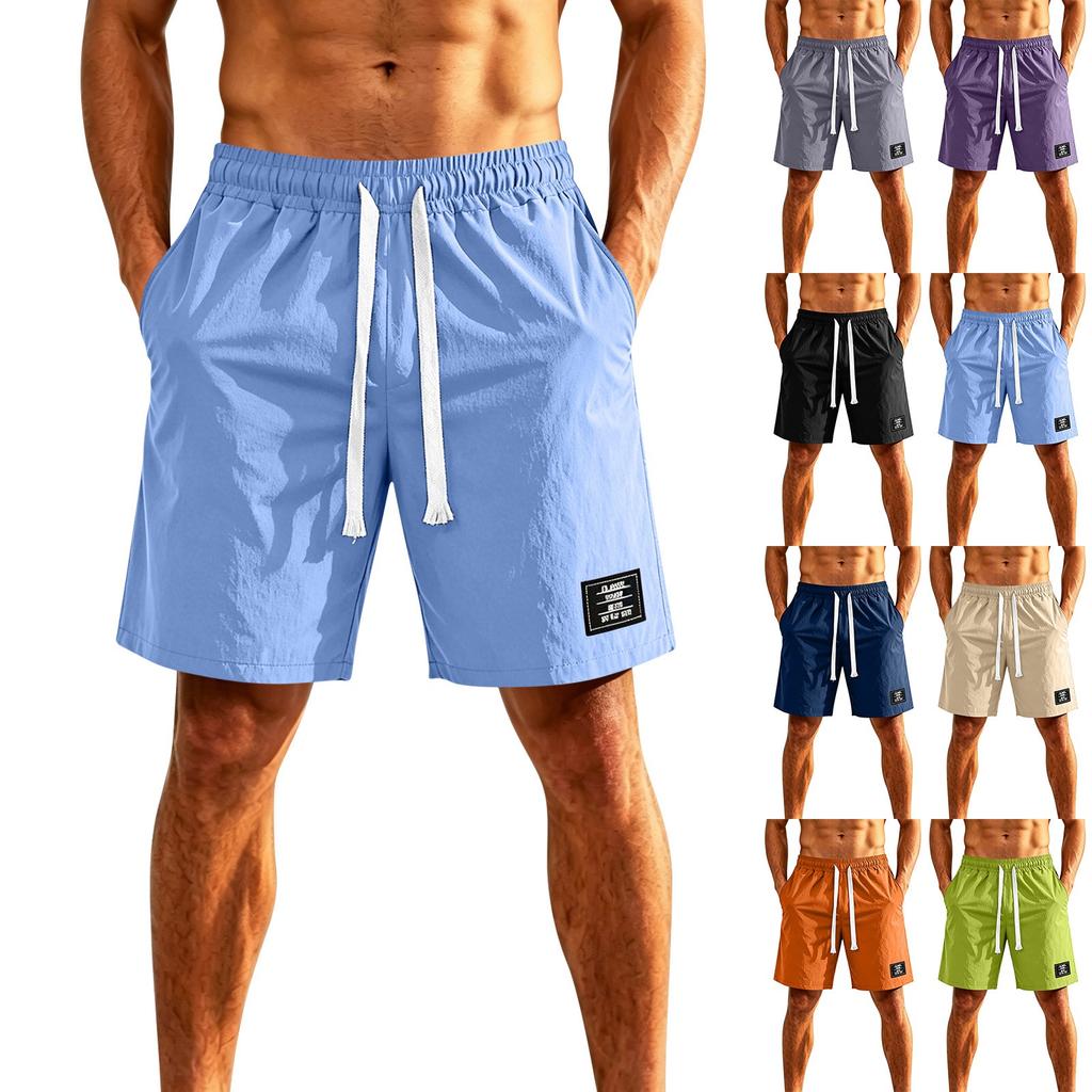 Men's Ice Silk Five Inch Shorts Comfortable Breathable European Fit Lightweight Quick Dry Drawstring Waist Casual Style 1979