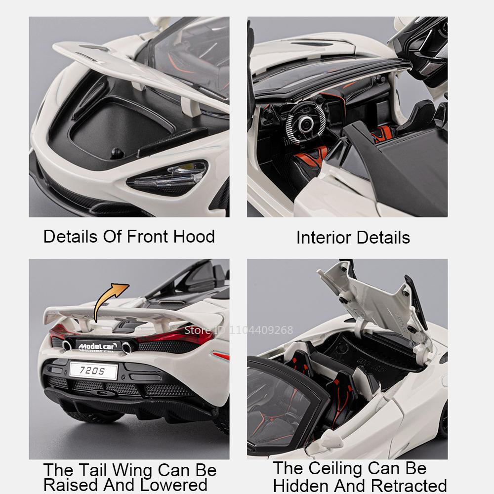 1:32 Scale 720S Senna Car Model Toy Metal Die-cast Rubber Tires Exquisite Interior Supercar Models Pull Back Children's Toys
