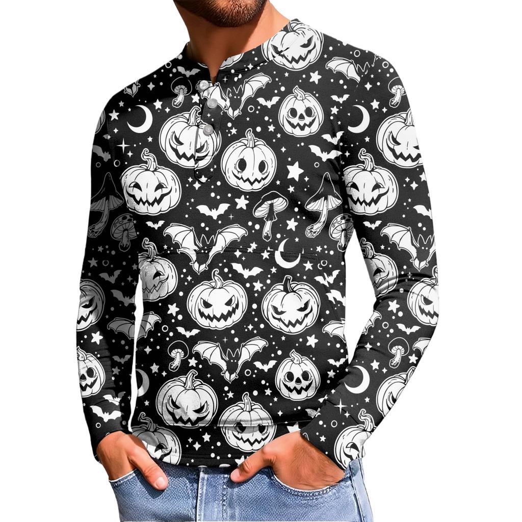 Pánská ležérní mikina na knoflíky, módní potištěná košile s dlouhým rukávem, pulovr